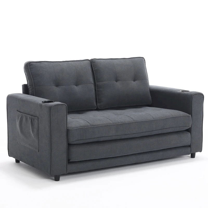 Foldable Tufted Loveseat with Pull Out Bed and Side Pockets