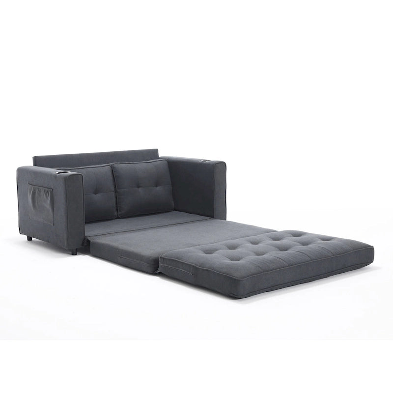Foldable Tufted Loveseat with Pull Out Bed and Side Pockets