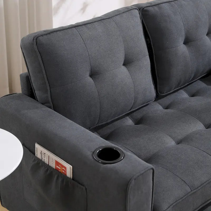 Foldable Tufted Loveseat with Pull Out Bed and Side Pockets