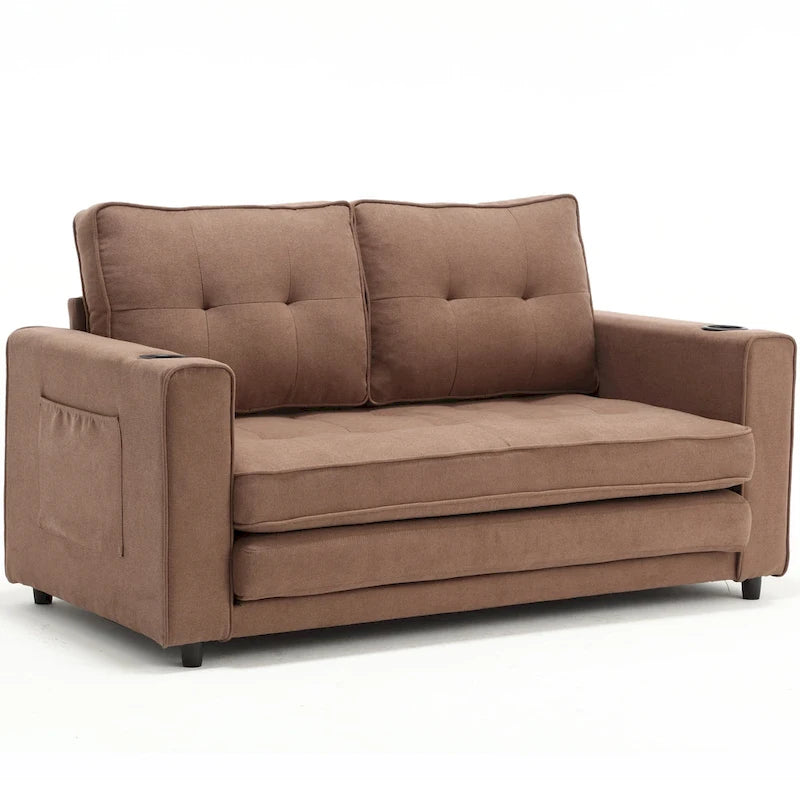 Foldable Tufted Loveseat with Pull Out Bed and Side Pockets