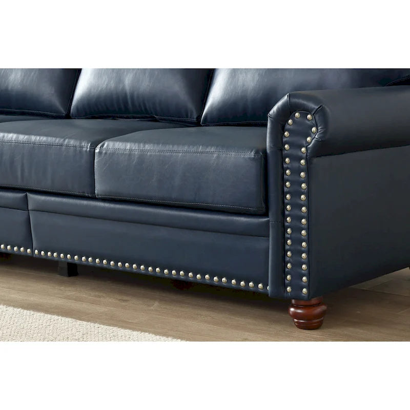 Classic 83 PU Leather Upholstered 3-Seater Sofa with Bottom Storage Box and Nailhead Decoration