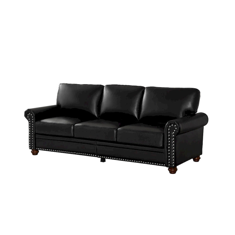 Classic 83 PU Leather Upholstered 3-Seater Sofa with Bottom Storage Box and Nailhead Decoration