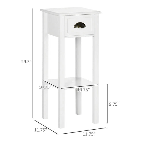 2-Tier Side Table with Drawer,Narrow End Table with Bottom Shelf