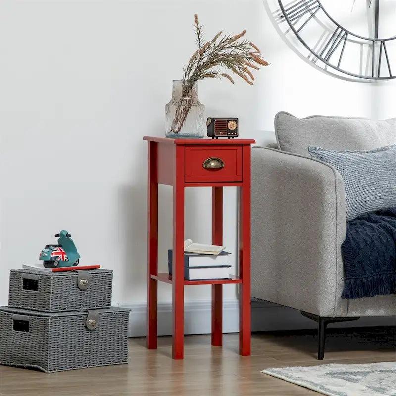 2-Tier Side Table with Drawer,Narrow End Table with Bottom Shelf