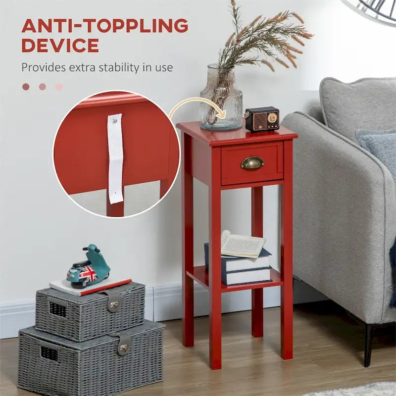 2-Tier Side Table with Drawer,Narrow End Table with Bottom Shelf