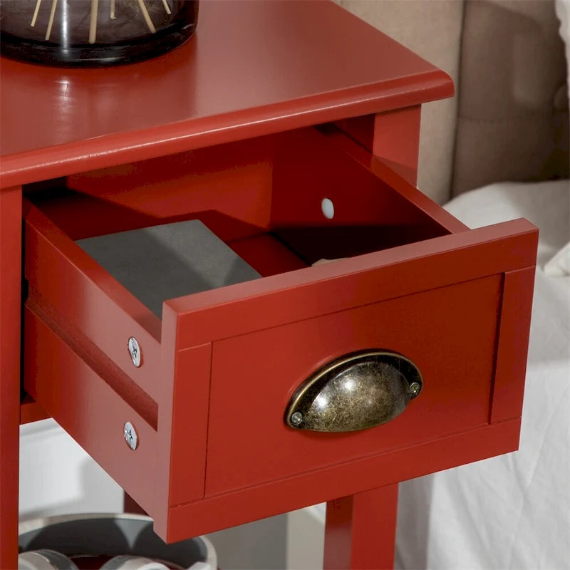 2-Tier Side Table with Drawer,Narrow End Table with Bottom Shelf