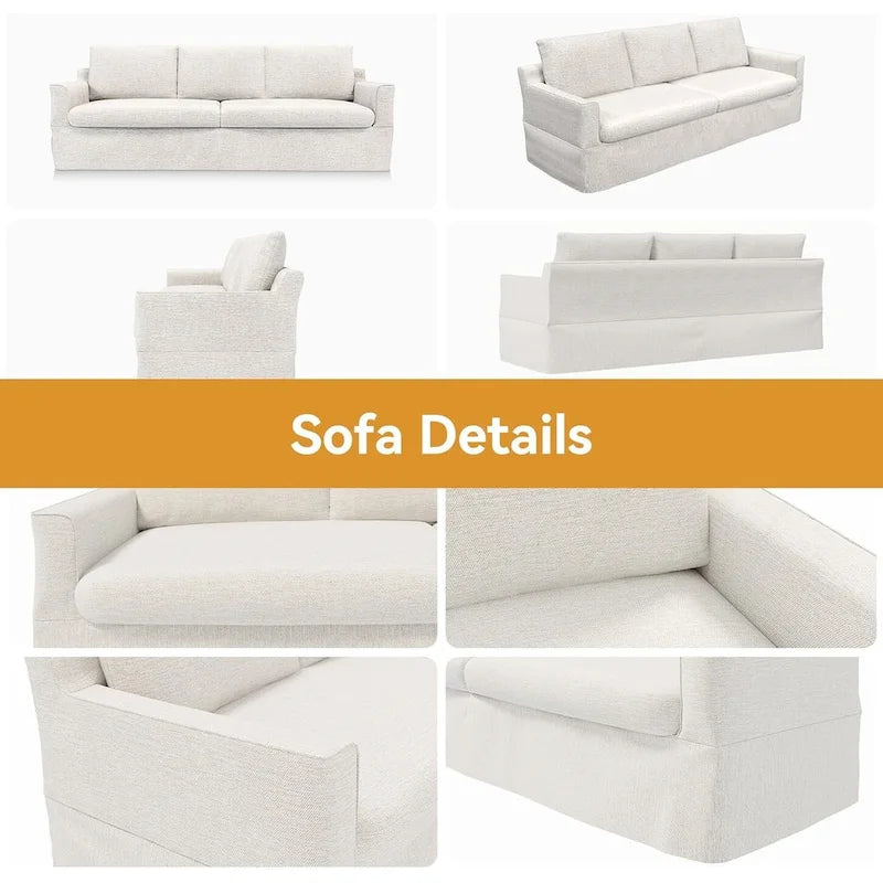 93 Modern 3-Seater Sofa Couch with Deep Seats and Removable Slipcover