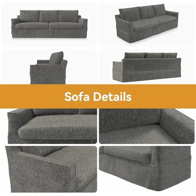 93 Modern 3-Seater Sofa Couch with Deep Seats and Removable Slipcover