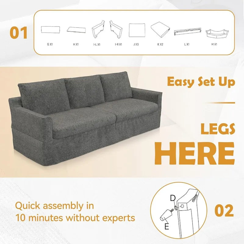 93 Modern 3-Seater Sofa Couch with Deep Seats and Removable Slipcover