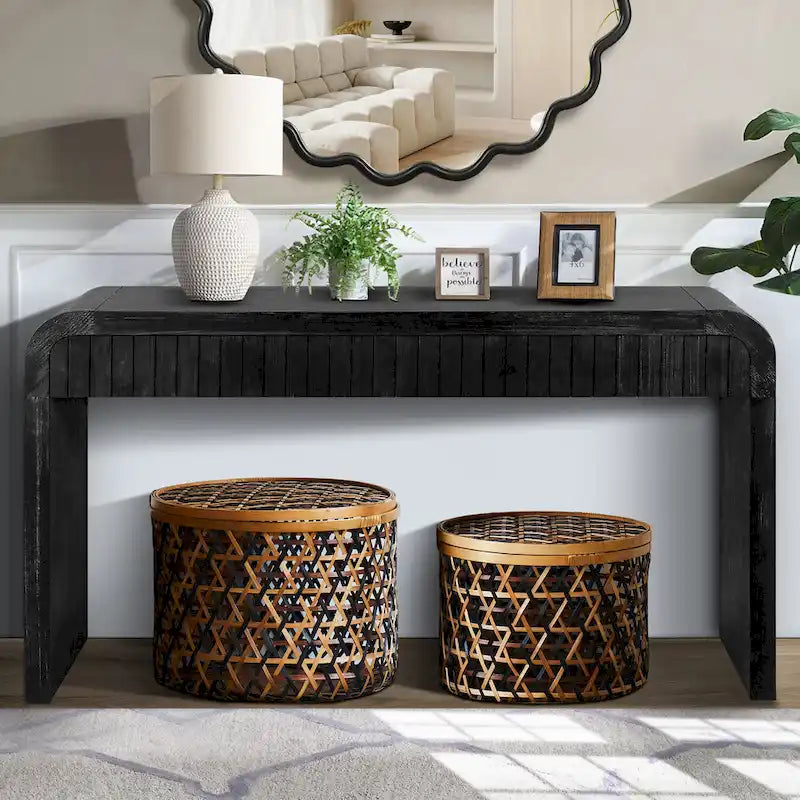 GDFStudio - Evelyn Vintage Crafted Farmhouse 59 Console Table with Two Hidden Drawers