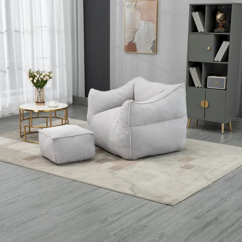 GDFStudio - COOLMORE Boucle Bean Bag Chair with Memory Foam Filling for Ultimate Comfort