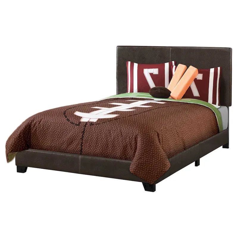 HomeRoots Brown Solid and Manufactured Wood Full Upholstered Faux Leather Bed Frame