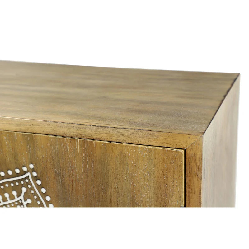 Wood Floral Intricately Carved 1 Shelf and 2 Doors Room Cabinet - Brown - Roche River Decor