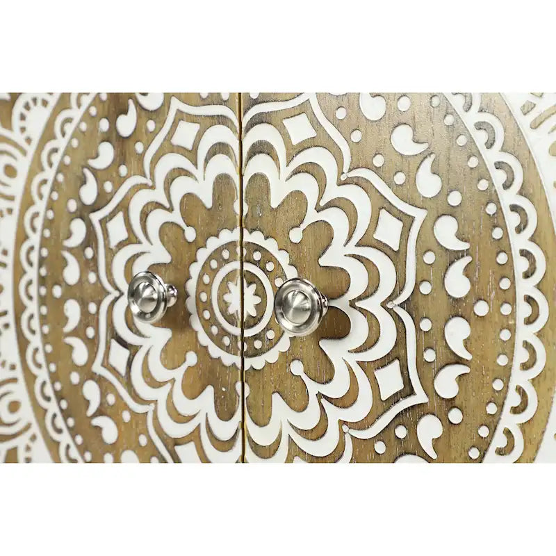 Wood Floral Intricately Carved 1 Shelf and 2 Doors Room Cabinet - Brown - Roche River Decor