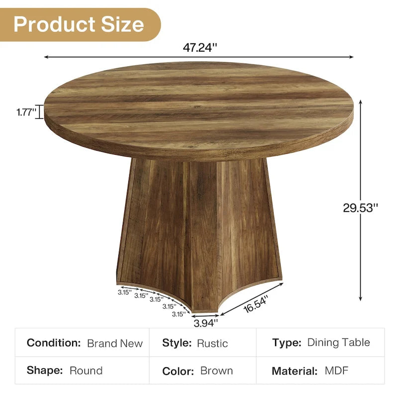 Round Dining Table for 4-6 People, 47-Inch Farmhouse Kitchen Table