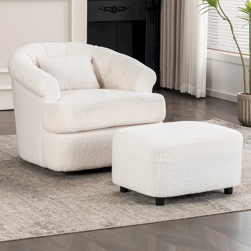 Velvet Swivel Chair with Ottoman