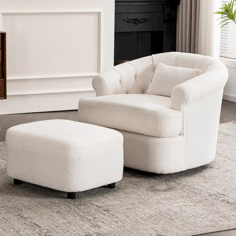 Velvet Swivel Chair with Ottoman