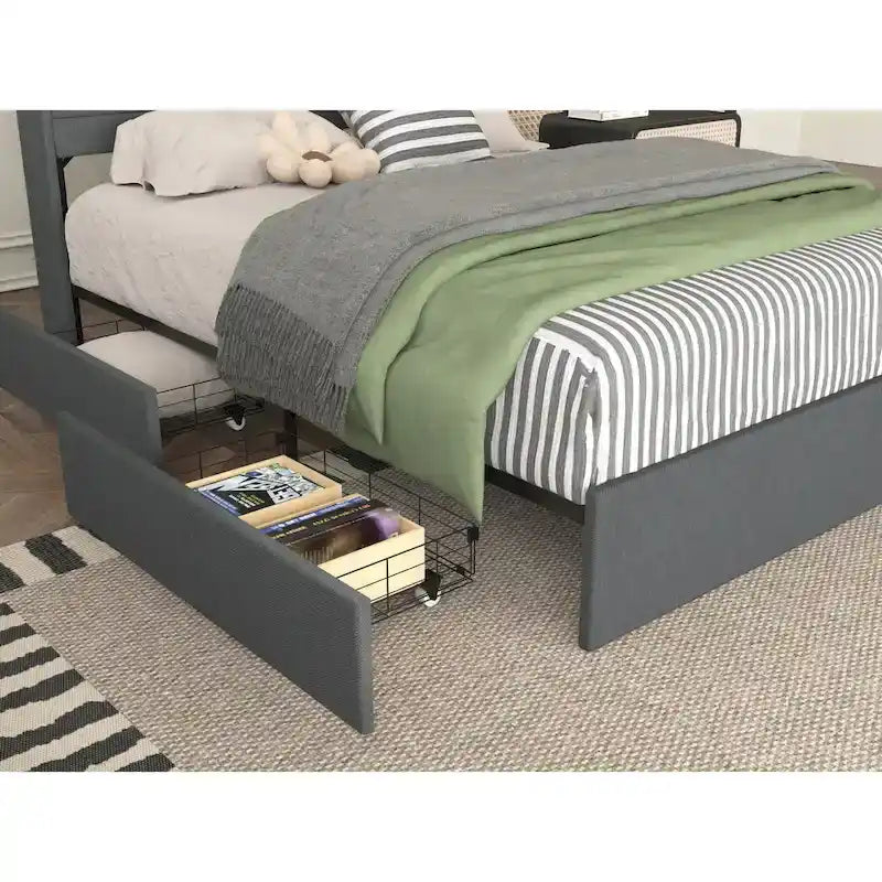 Queen Storage Bed - 4 Drawers, Upholstered Platform with LED & USB Charging