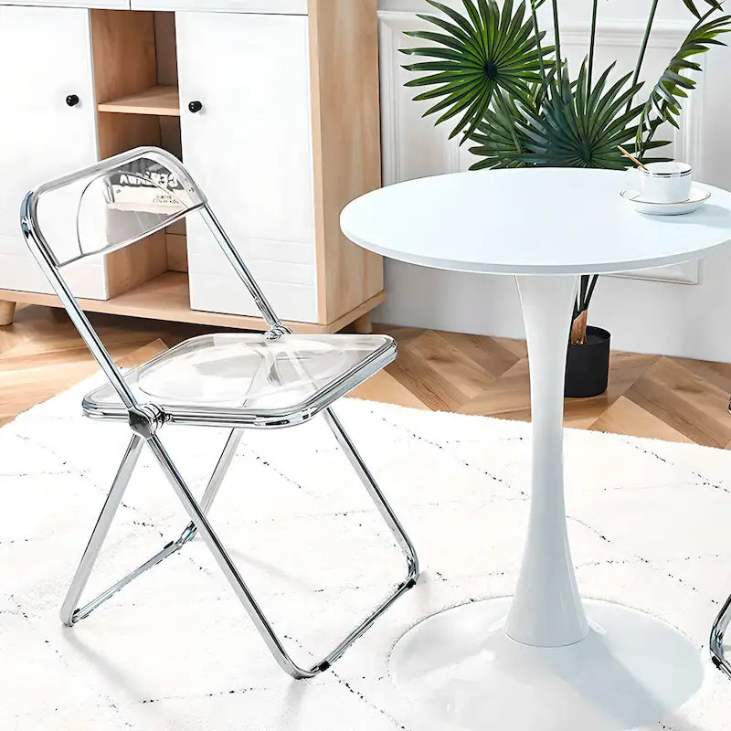 Transparent Acrylic Stackable Folding Dining Chair w/ Metal Frame, Single - 29.1(H) x 18.1(W) x 18.5(D)