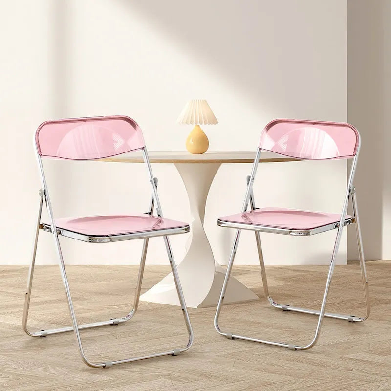 Transparent Acrylic Stackable Folding Dining Chair w/ Metal Frame, Single - 29.1(H) x 18.1(W) x 18.5(D)