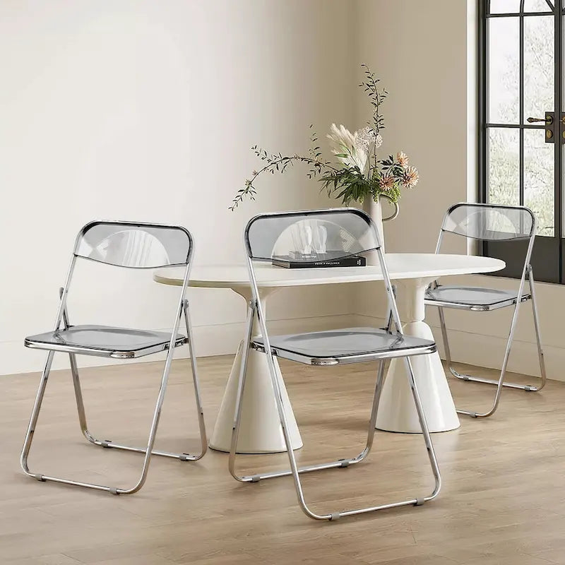 Transparent Acrylic Stackable Folding Dining Chair w/ Metal Frame, Single - 29.1(H) x 18.1(W) x 18.5(D)