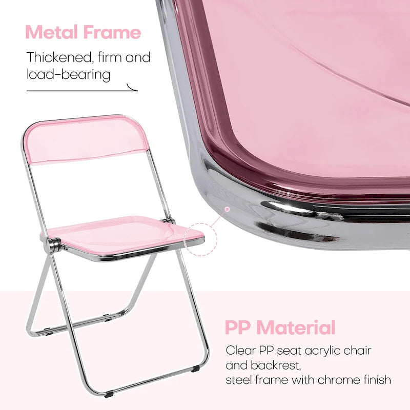 Transparent Acrylic Stackable Folding Dining Chair w/ Metal Frame, Single - 29.1(H) x 18.1(W) x 18.5(D)