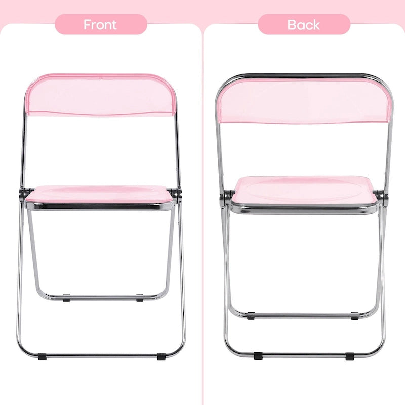 Transparent Acrylic Stackable Folding Dining Chair w/ Metal Frame, Single - 29.1(H) x 18.1(W) x 18.5(D)