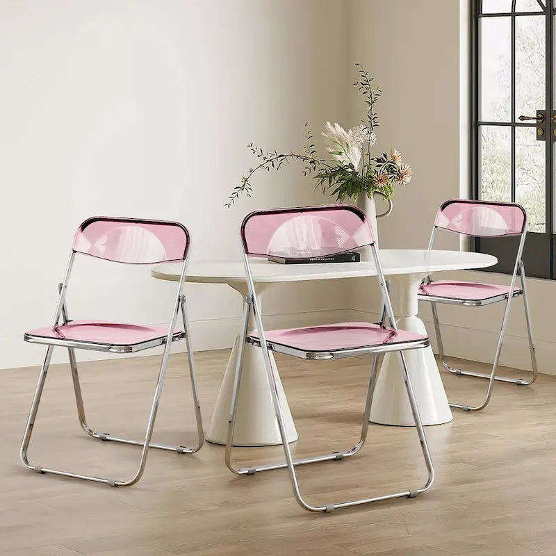 Transparent Acrylic Stackable Folding Dining Chair w/ Metal Frame, Single - 29.1(H) x 18.1(W) x 18.5(D)