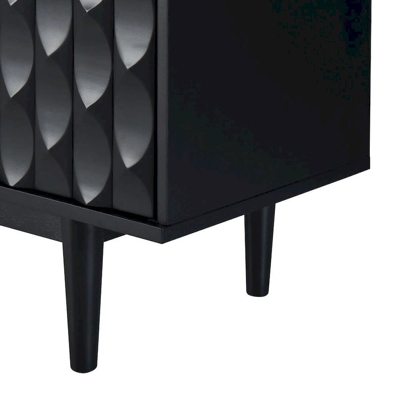 Modern 4-Door Sideboard with Convex Pattern Doors & 2 Silver Handle