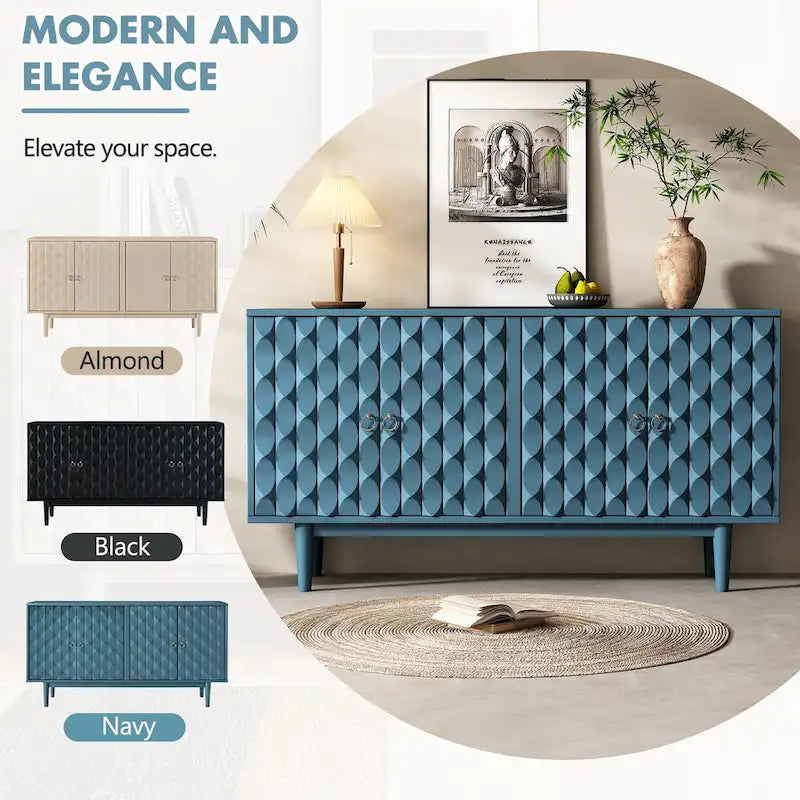 Modern 4-Door Sideboard with Convex Pattern Doors & 2 Silver Handle