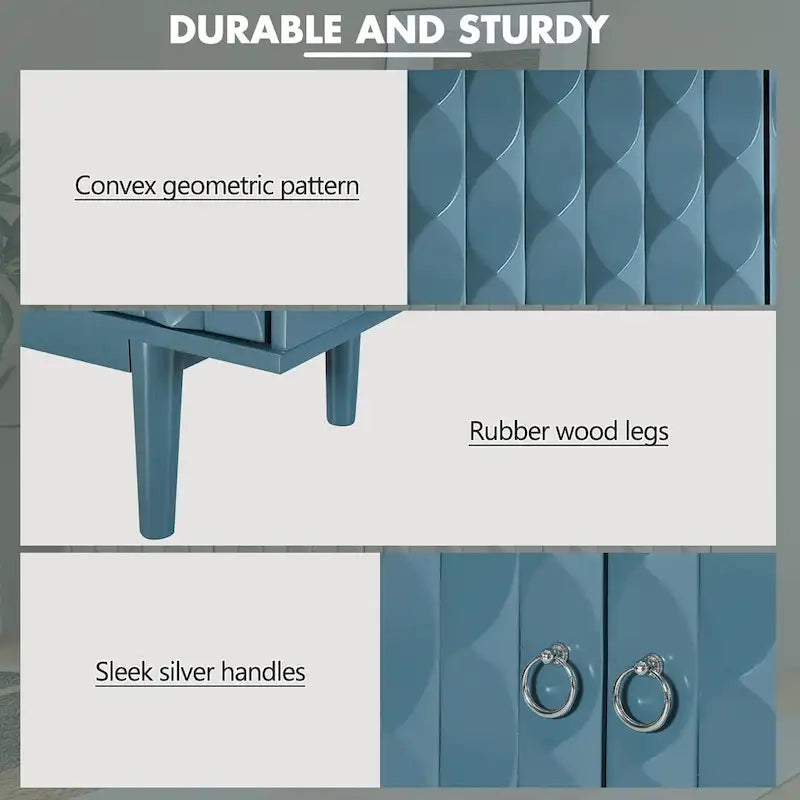 Modern 4-Door Sideboard with Convex Pattern Doors & 2 Silver Handle