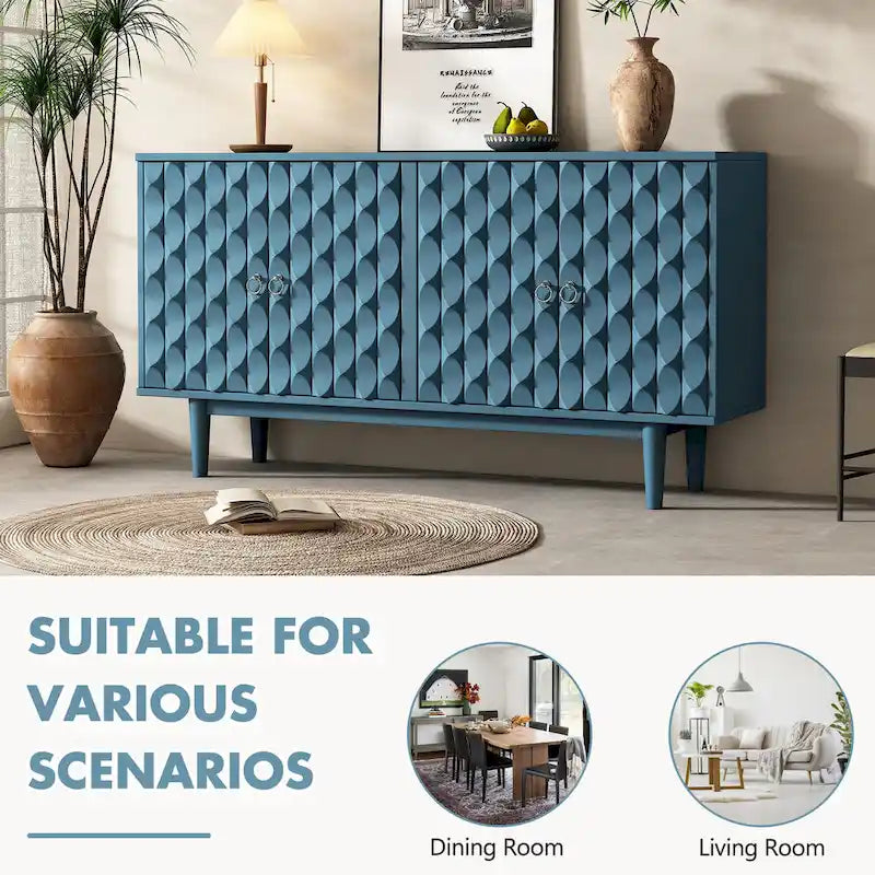 Modern 4-Door Sideboard with Convex Pattern Doors & 2 Silver Handle