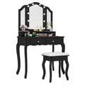 Costway Makeup Vanity Set with Tri-Fold Mirror & LED Lights 4 Drawers - See Details