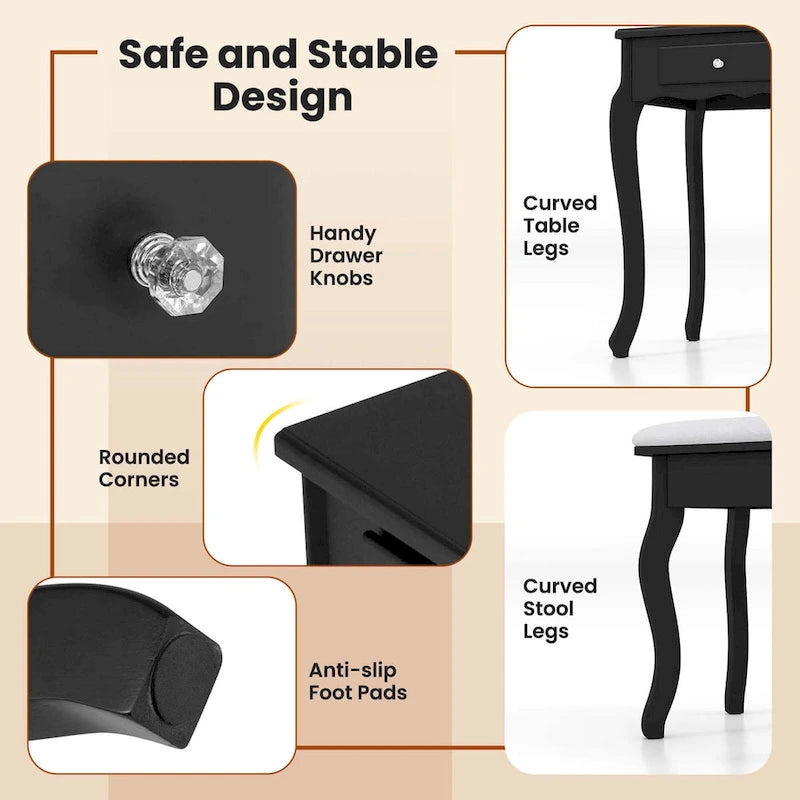 Costway Makeup Vanity Set with Tri-Fold Mirror & LED Lights 4 Drawers - See Details