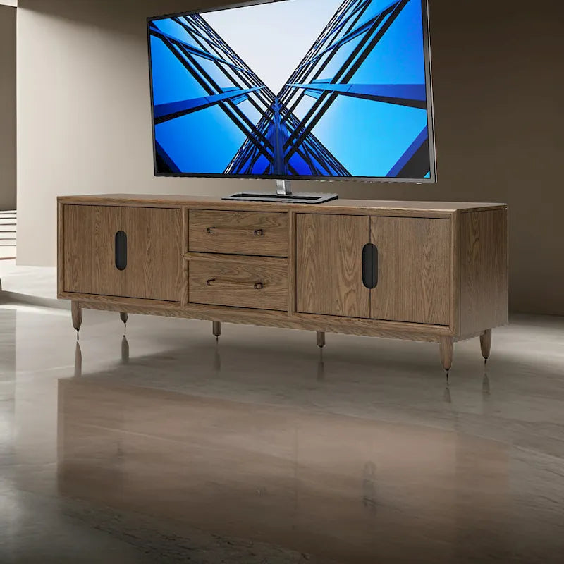 Rohan TV Media Console, 2 Drawers, 2 Shelves, Dark Brown Wood, 85 Inch