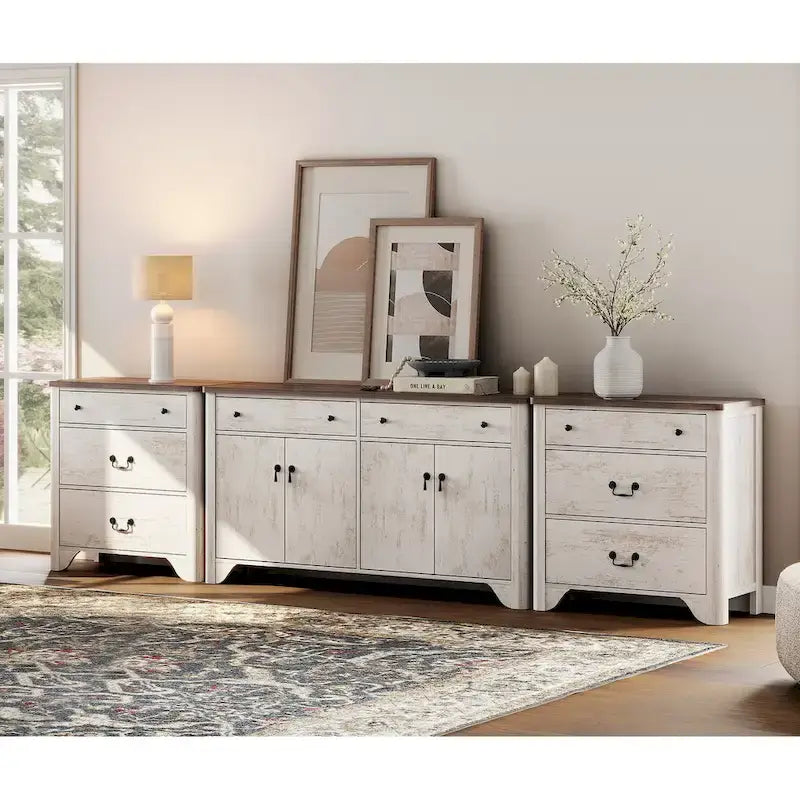 WAMPAT 122  W Large Farmhouse Sideboard, Sideboard Buffet Cabinet with Doors and Adjustable Shelf