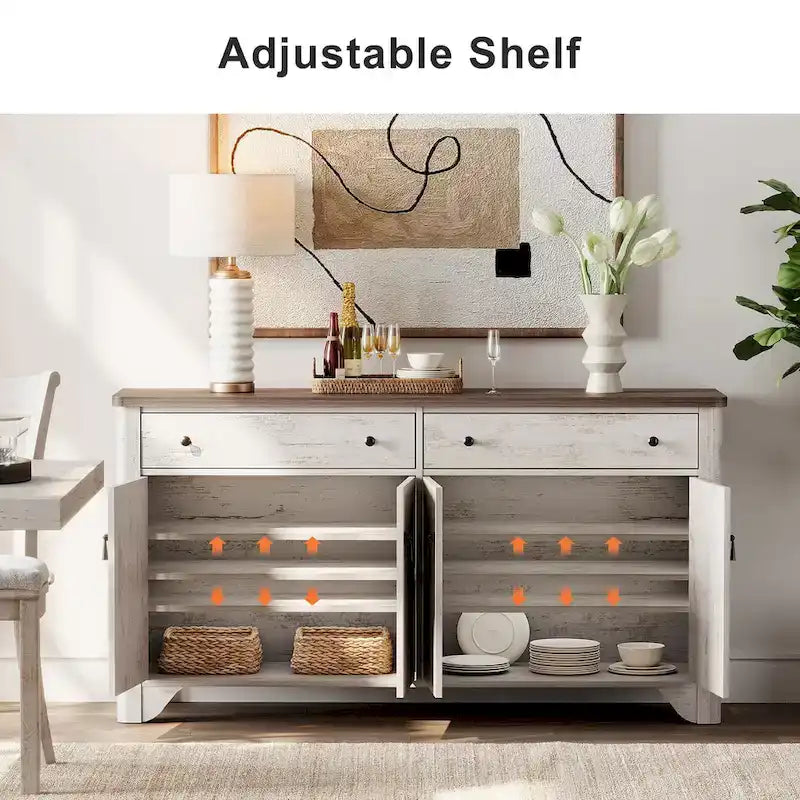 WAMPAT 122  W Large Farmhouse Sideboard, Sideboard Buffet Cabinet with Doors and Adjustable Shelf