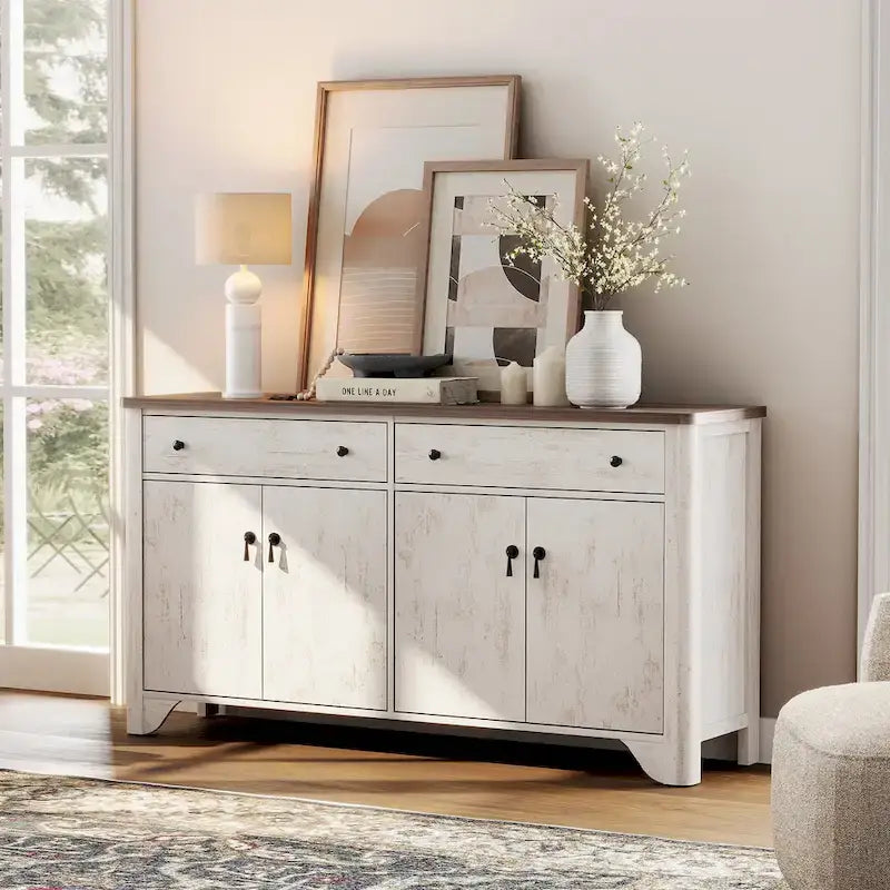 WAMPAT 122  W Large Farmhouse Sideboard, Sideboard Buffet Cabinet with Doors and Adjustable Shelf