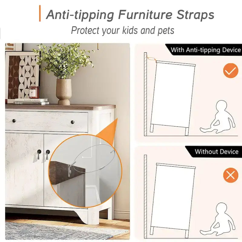 WAMPAT 122  W Large Farmhouse Sideboard, Sideboard Buffet Cabinet with Doors and Adjustable Shelf