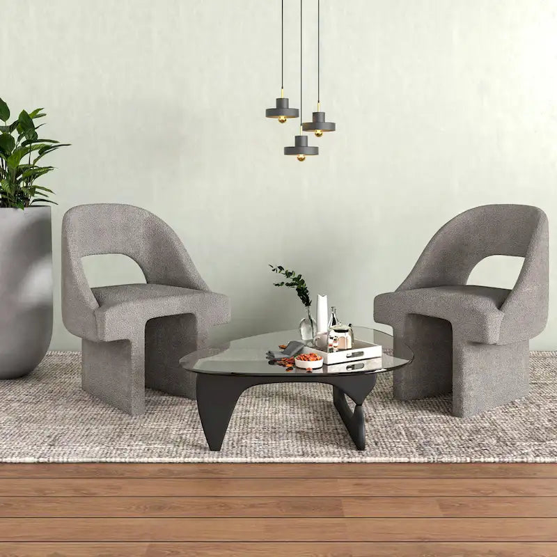 Boucle Set of 2 Modern Elegant Upholstered Accent Chair with MDF Wood Frame for Home Office Living Room & Bedroom