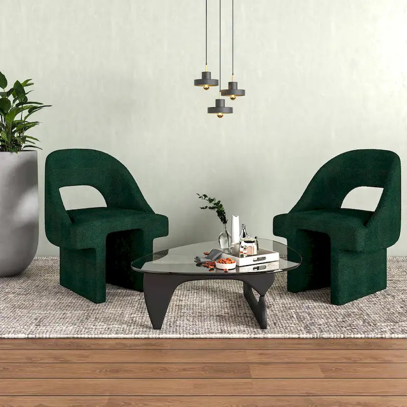 Boucle Set of 2 Modern Elegant Upholstered Accent Chair with MDF Wood Frame for Home Office Living Room & Bedroom