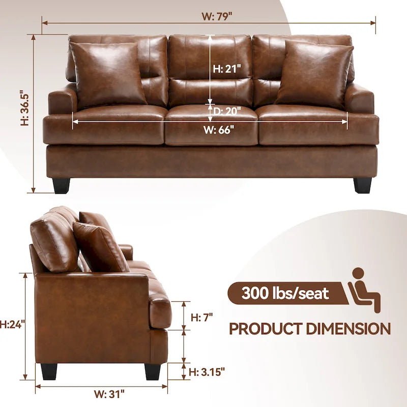 Oversized Faux Leather Italian Square Arm Sofa