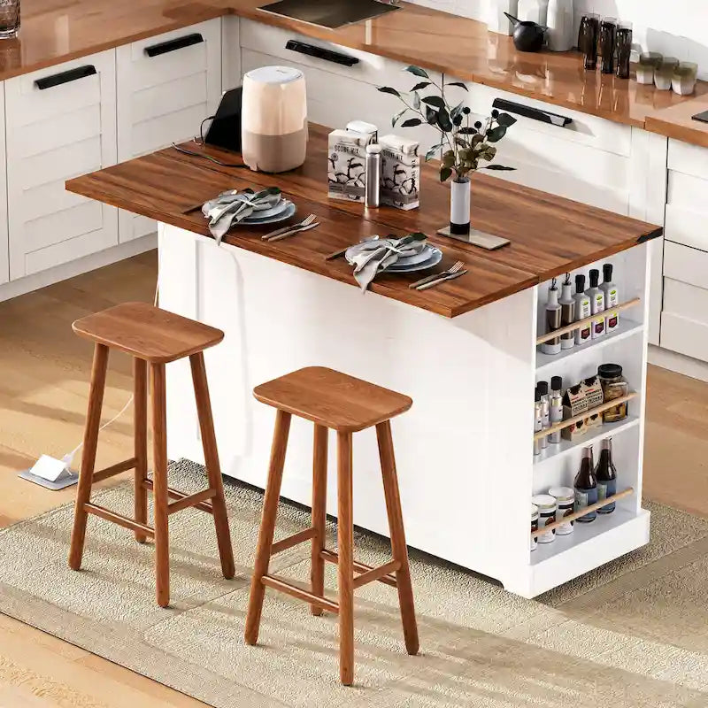 53 Farmhouse Kitchen Island With Two Tempered Glass Cabinet Doors(no include stool)