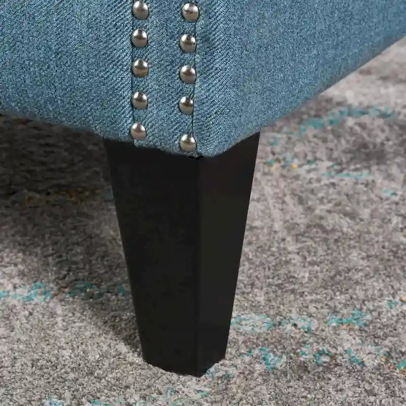 Blue Modern 30 High Back Upholstered Button Tufted Accent Chair with Nailheads for Living Room