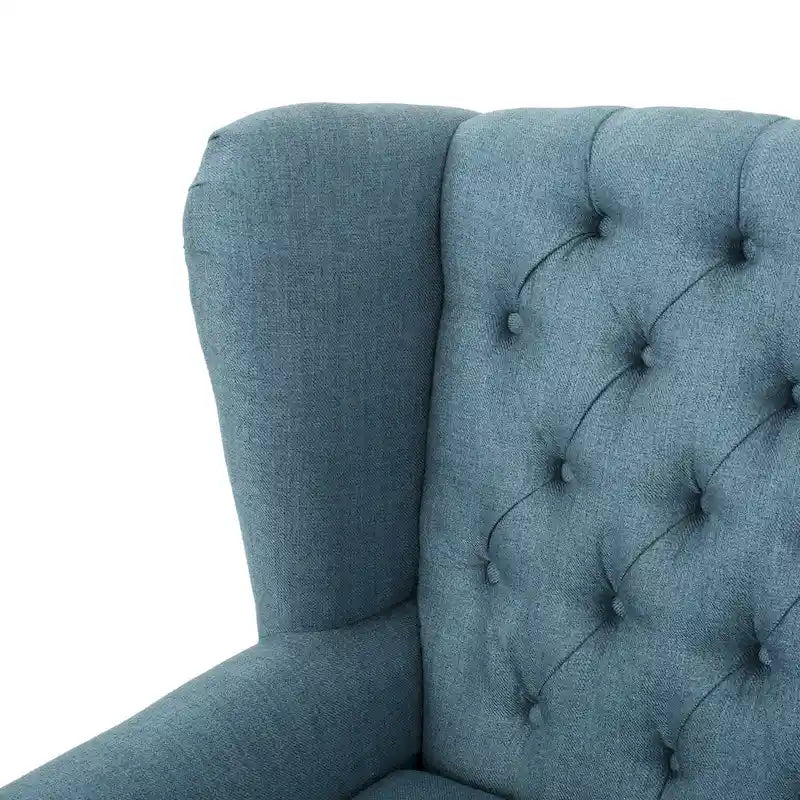 Blue Modern 30 High Back Upholstered Button Tufted Accent Chair with Nailheads for Living Room