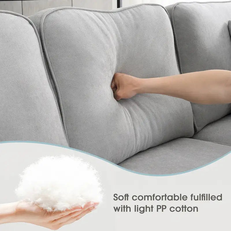 Grey 108 Spacious U-Shaped 7-Seater Sofa Set with 3 Pillows and Chaise, Ideal for Living Room or Apartment