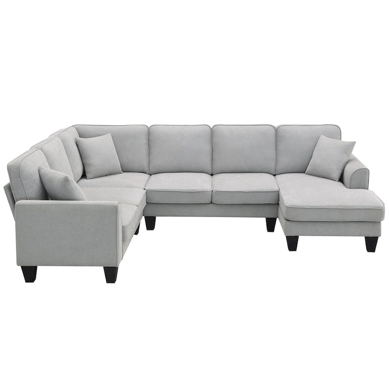 Grey 108 Spacious U-Shaped 7-Seater Sofa Set with 3 Pillows and Chaise, Ideal for Living Room or Apartment