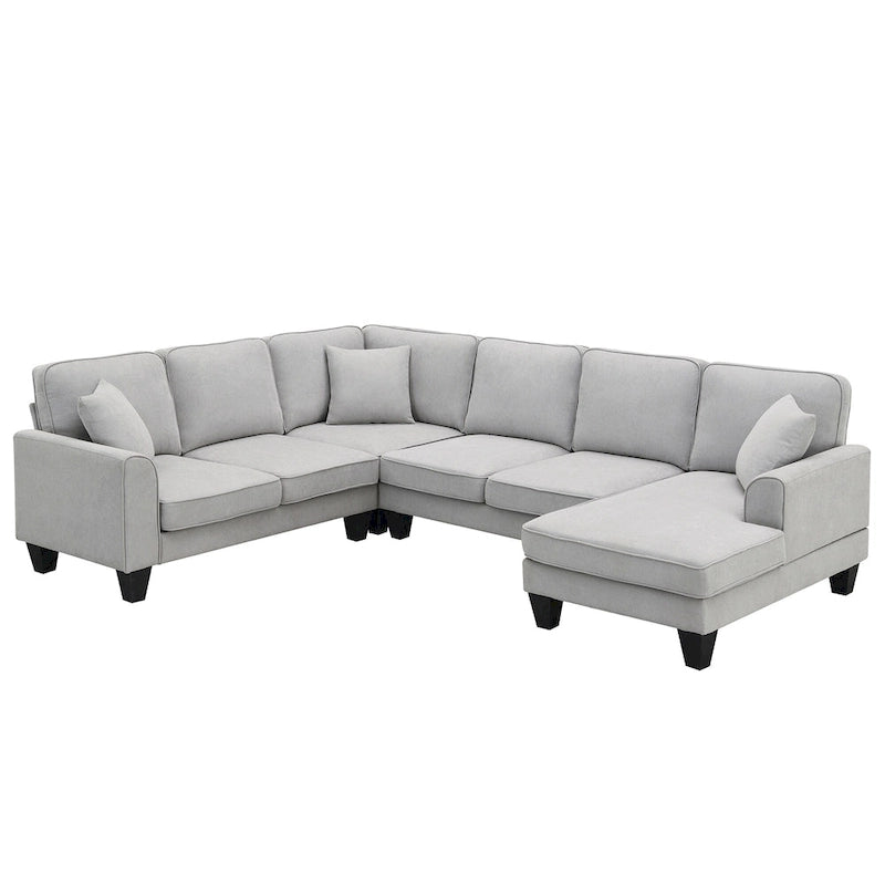 Grey 108 Spacious U-Shaped 7-Seater Sofa Set with 3 Pillows and Chaise, Ideal for Living Room or Apartment