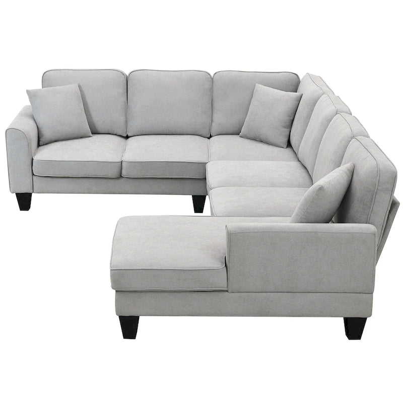 Grey 108 Spacious U-Shaped 7-Seater Sofa Set with 3 Pillows and Chaise, Ideal for Living Room or Apartment