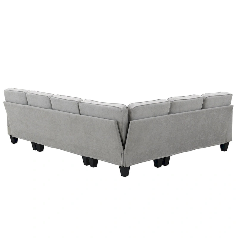 Grey 108 Spacious U-Shaped 7-Seater Sofa Set with 3 Pillows and Chaise, Ideal for Living Room or Apartment